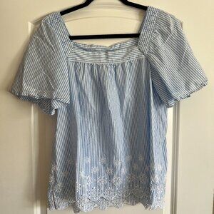 LOFT Blue Lace Seersucker Top